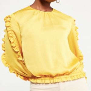 Ann Taylor Petite Ruffle Sleeve Cinched Hem Yellow Top